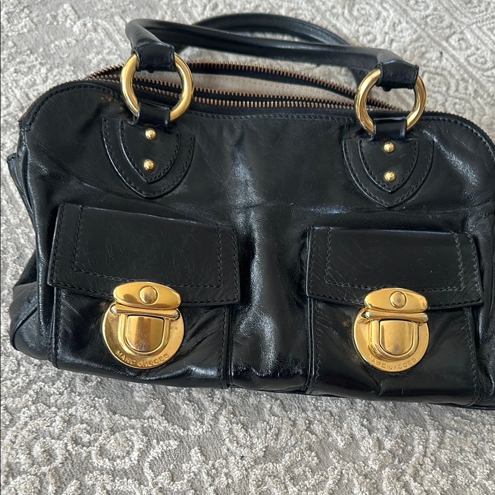 Marc Jacobs Black Satchel with Gold Accents